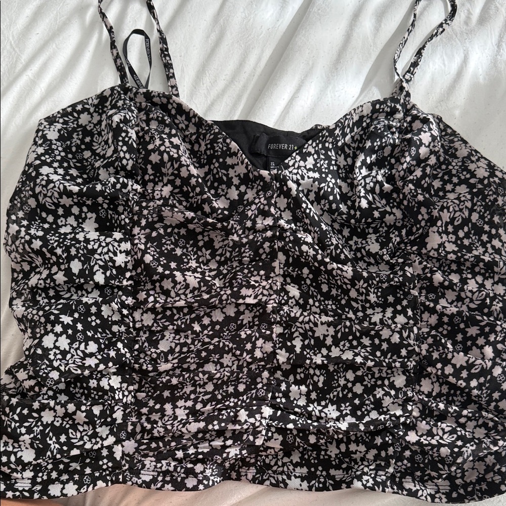 Forever 21 Black and White Floral Camisole